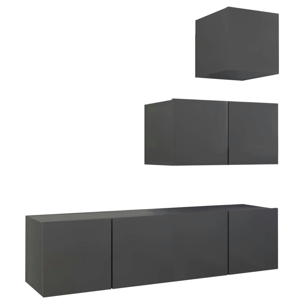 4 Piece TV Cabinet Set Grey Engineered Wood 3078944