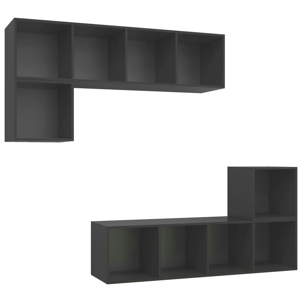 4 Piece TV Cabinet Set Grey Engineered Wood 3079810