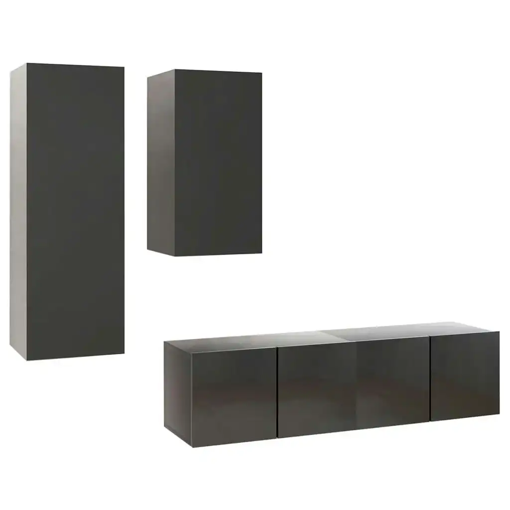 4 Piece TV Cabinet Set High Gloss Grey Engineered Wood 3079571