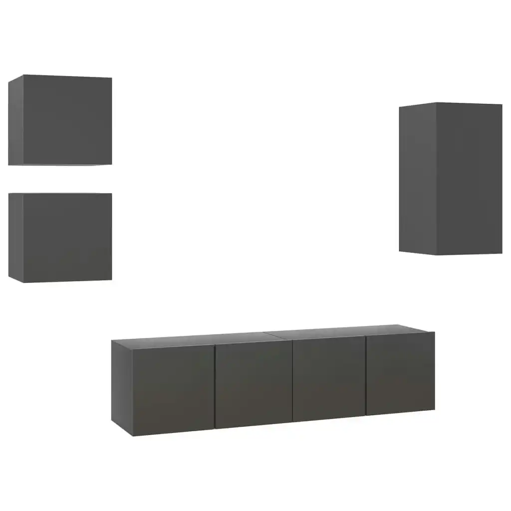 5 Piece TV Cabinet Set Grey Engineered Wood 3078905