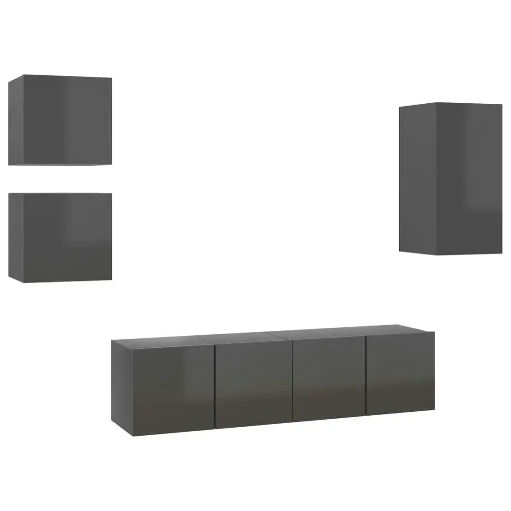 5 Piece TV Cabinet Set High Gloss Grey Engineered Wood 3079535