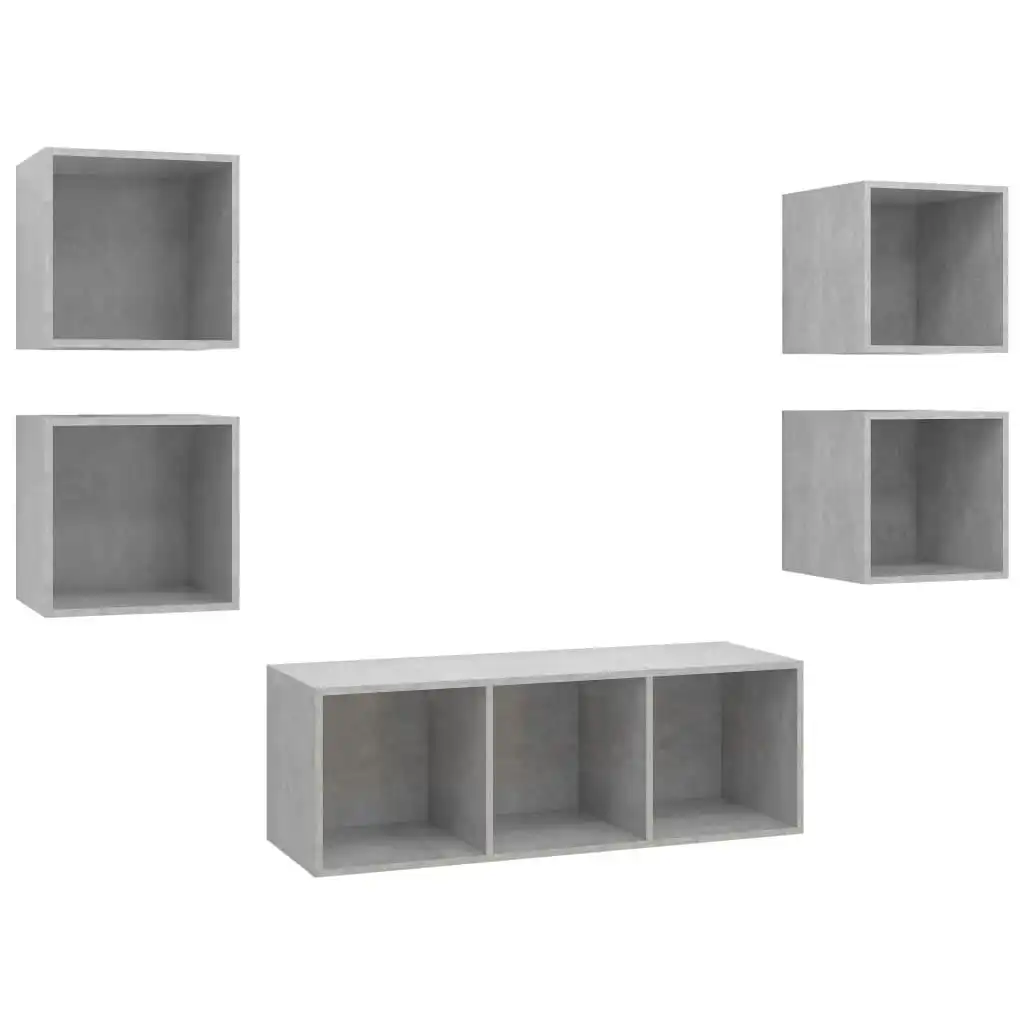 5 Piece TV Cabinet Set Concrete Grey Engineered Wood 3079614