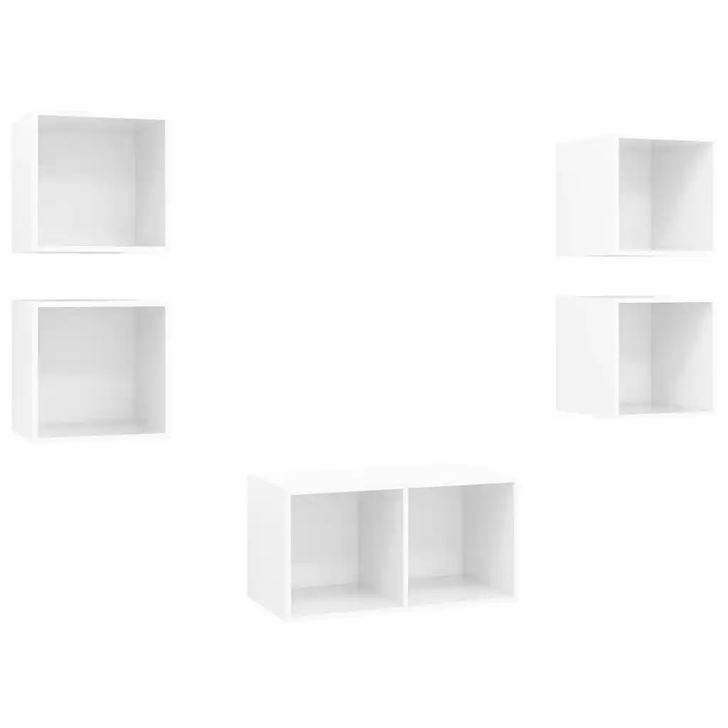 5 Piece TV Cabinet Set High Gloss White Engineered Wood 3079607