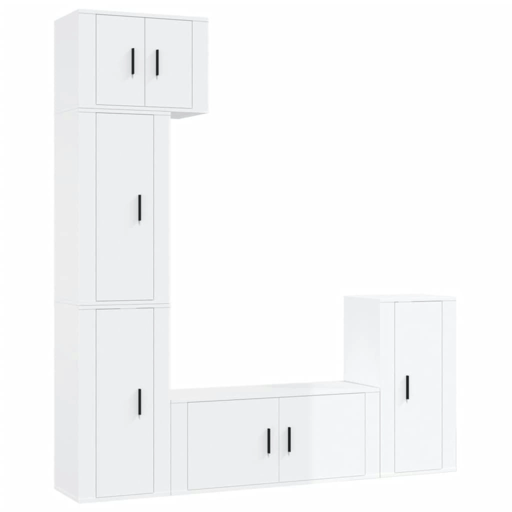 5 Piece TV Cabinet Set High Gloss White Engineered Wood 3188616