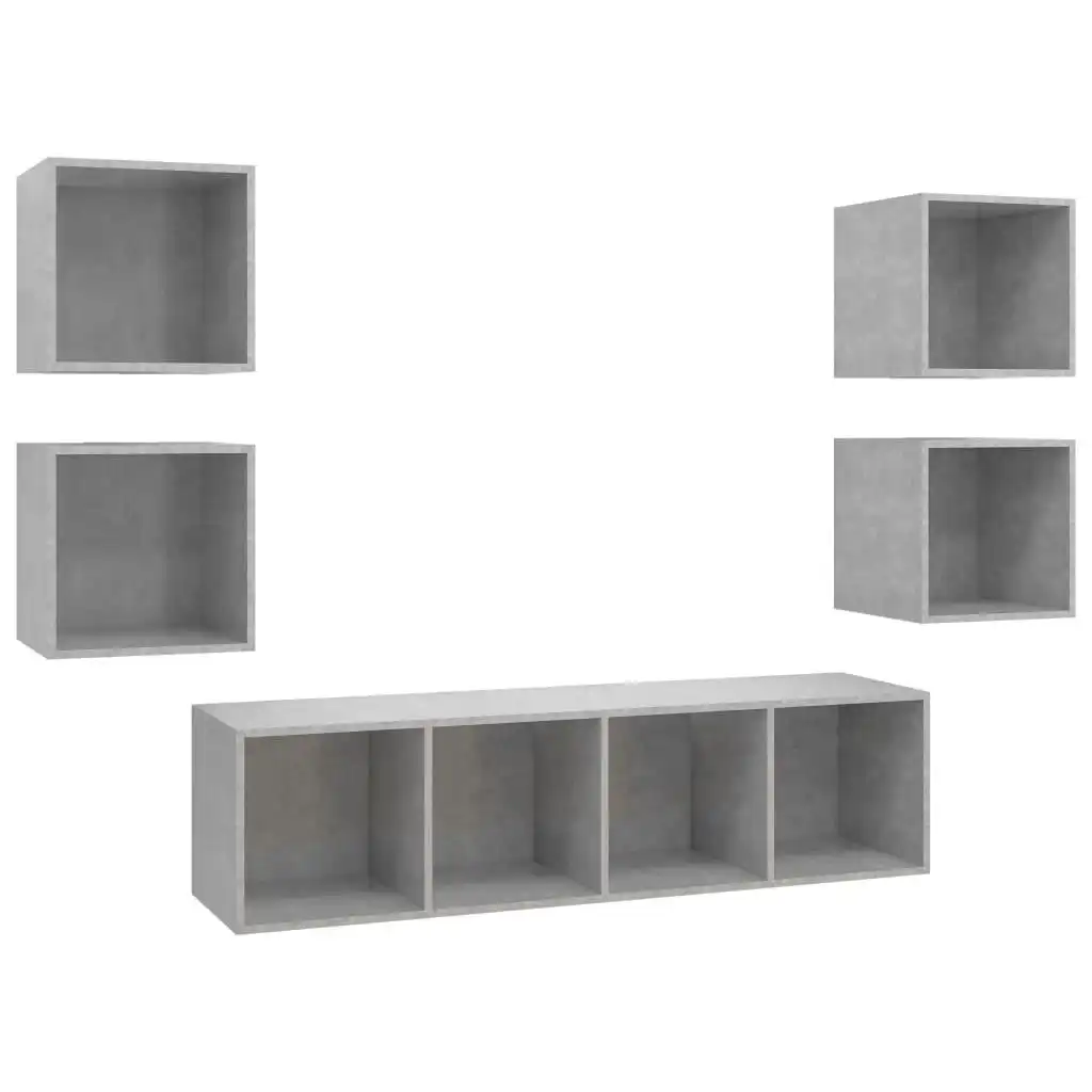 5 Piece TV Cabinet Set Concrete Grey Engineered Wood 3079623