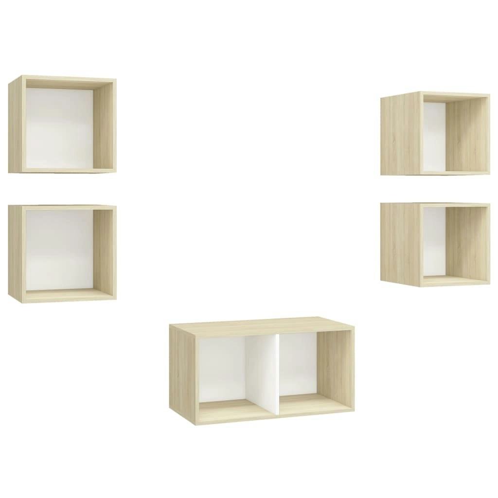 5 Piece TV Cabinet Set White and Sonoma Oak Engineered Wood 3079606