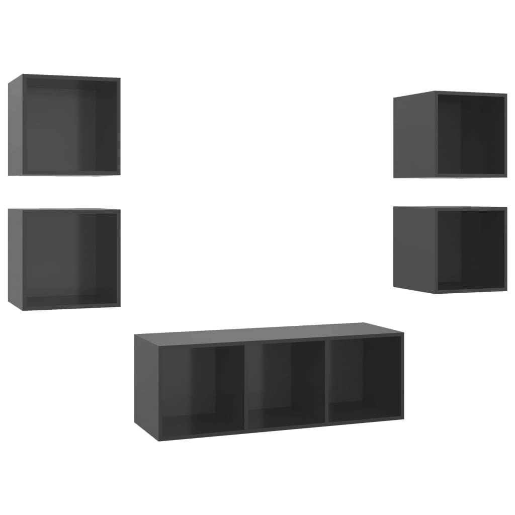 5 Piece TV Cabinet Set High Gloss Grey Engineered Wood 3079618