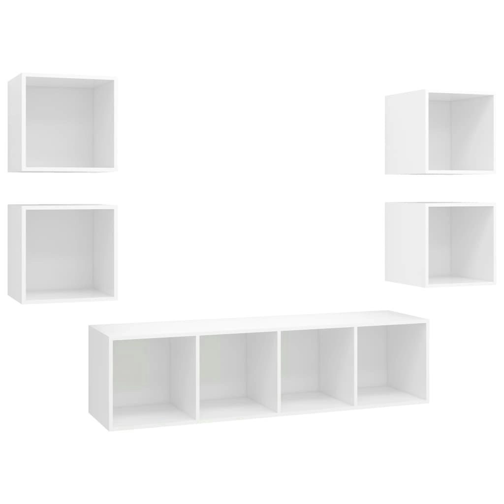 5 Piece TV Cabinet Set White Engineered Wood 3079619