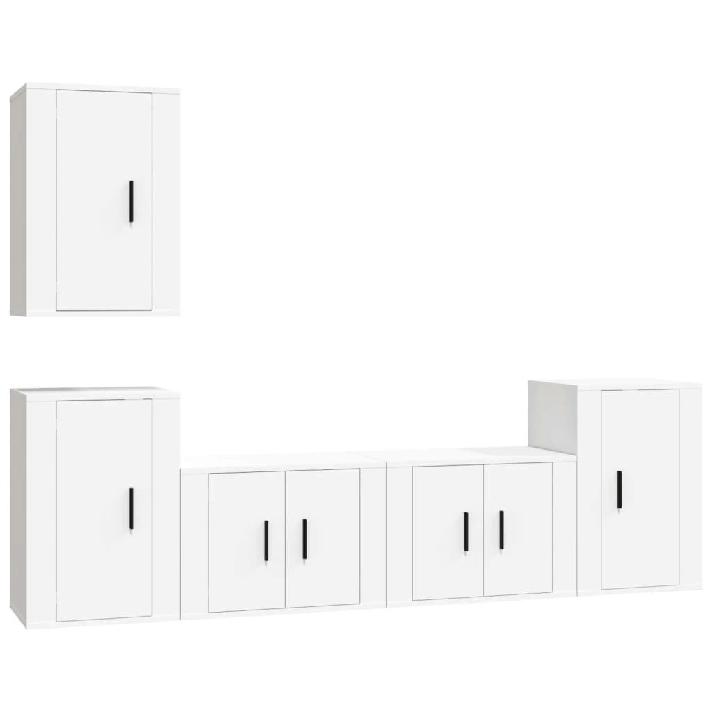 5 Piece TV Cabinet Set White Engineered Wood 3188566