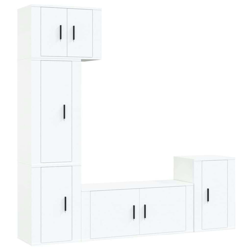 5 Piece TV Cabinet Set White Engineered Wood 3188622