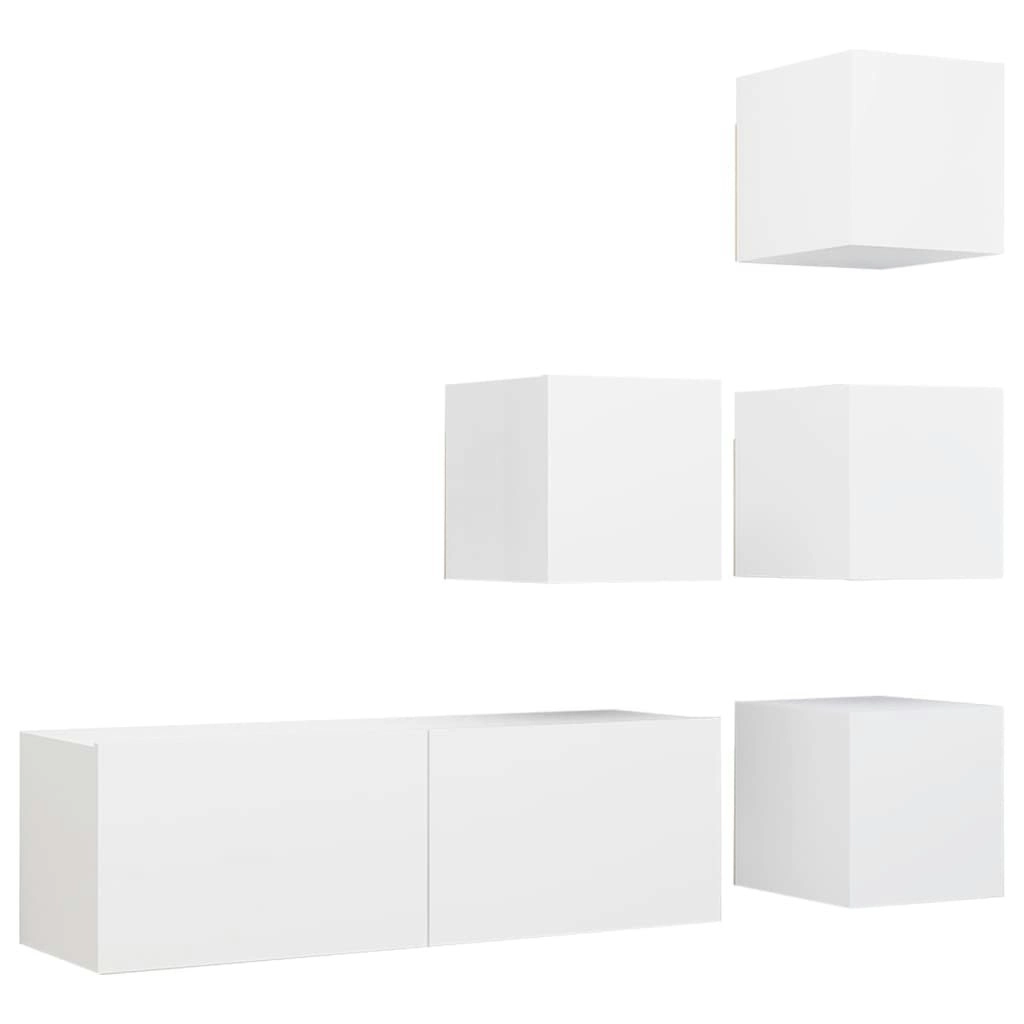 5 Piece TV Cabinet Set White Engineered Wood 3078722