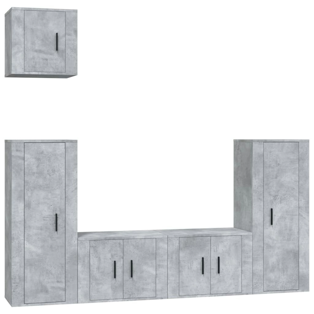 5 Piece TV Cabinet Set Concrete Grey Engineered Wood 3188786