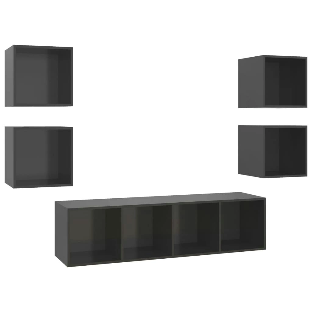 5 Piece TV Cabinet Set High Gloss Grey Engineered Wood 3079627