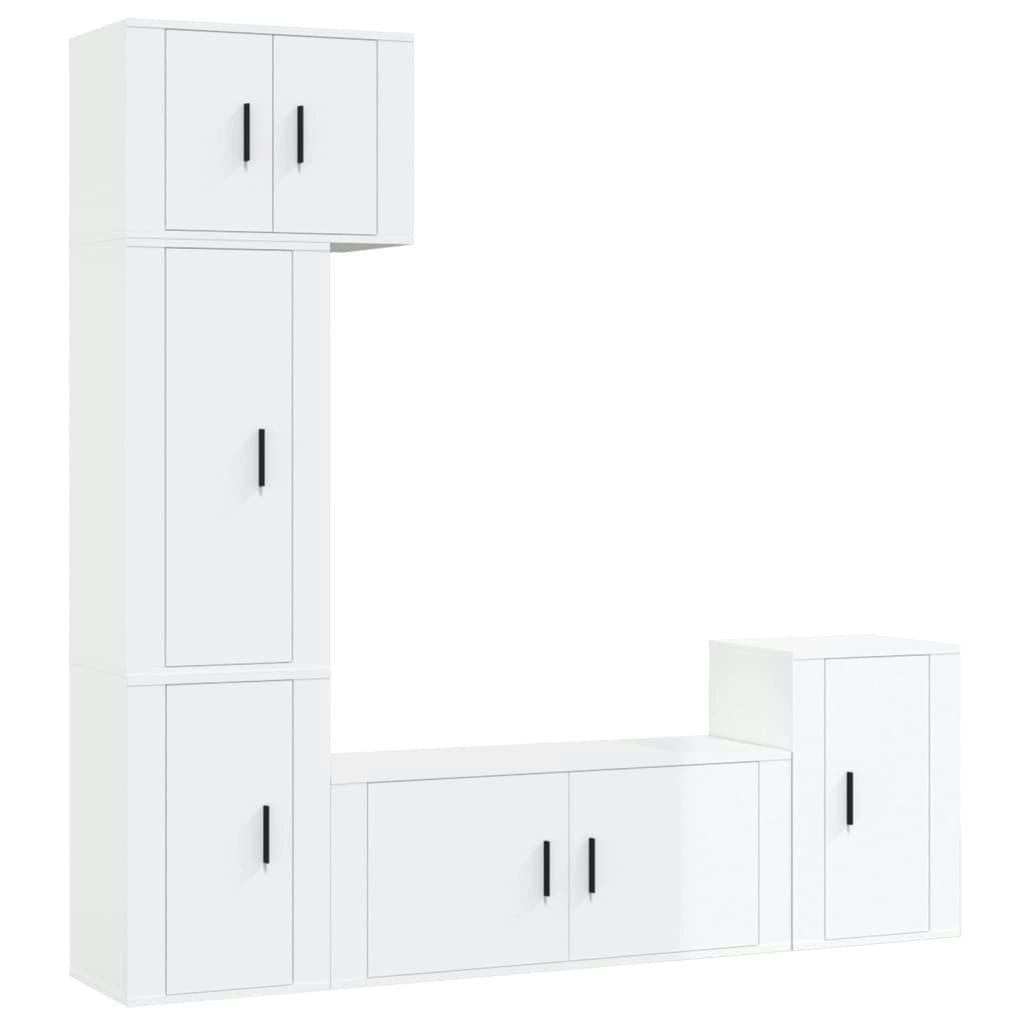 5 Piece TV Cabinet Set High Gloss White Engineered Wood 3188624