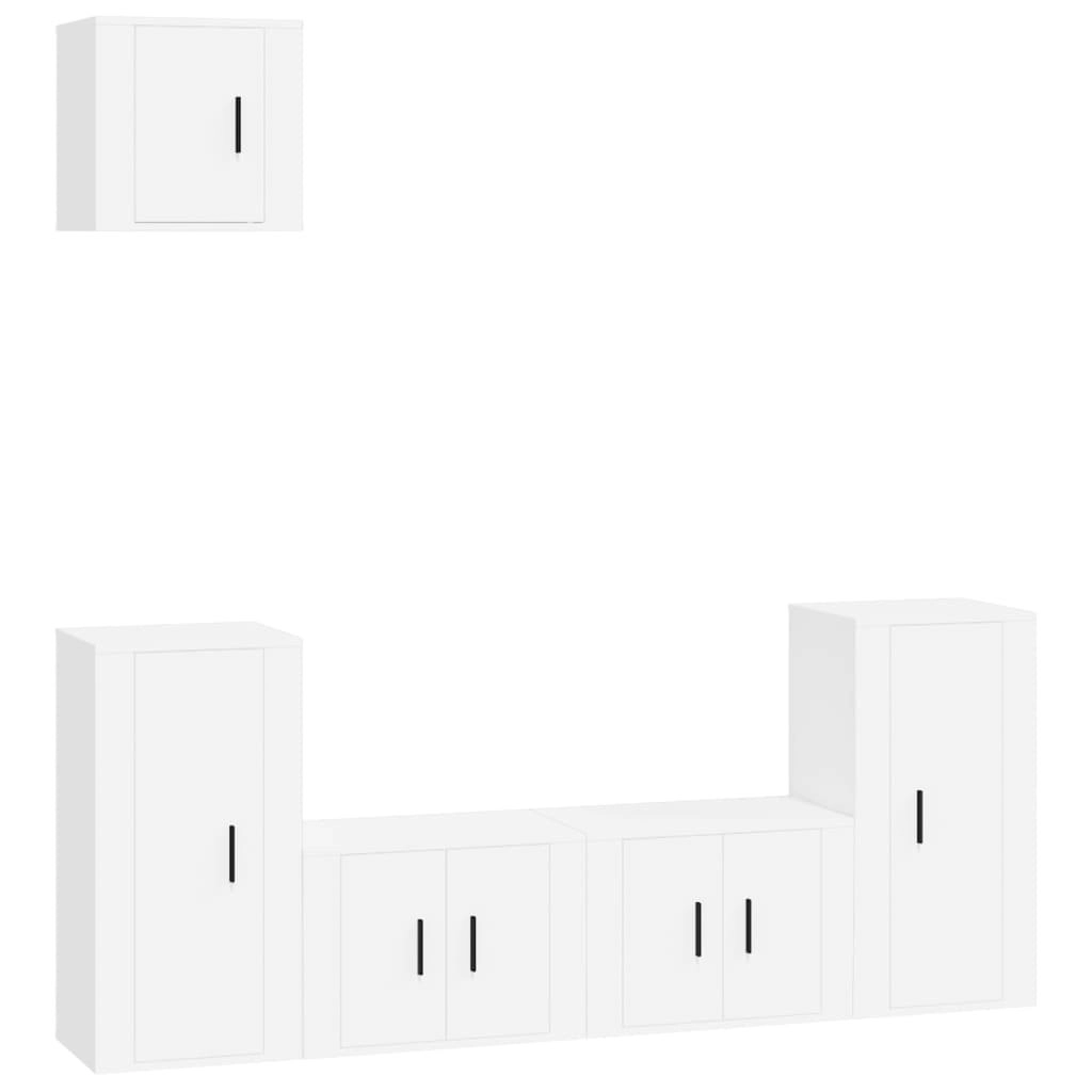 5 Piece TV Cabinet Set White Engineered Wood 3188582