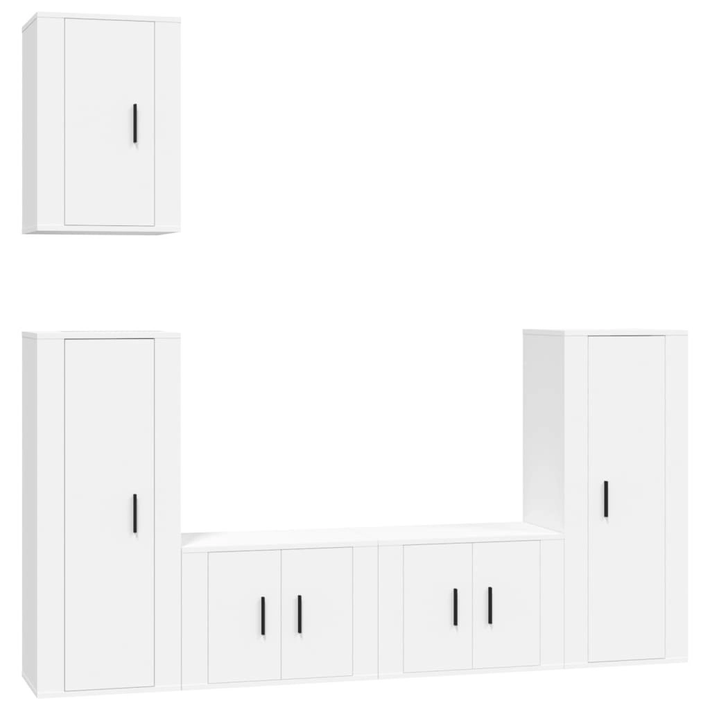 5 Piece TV Cabinet Set White Engineered Wood 3188774