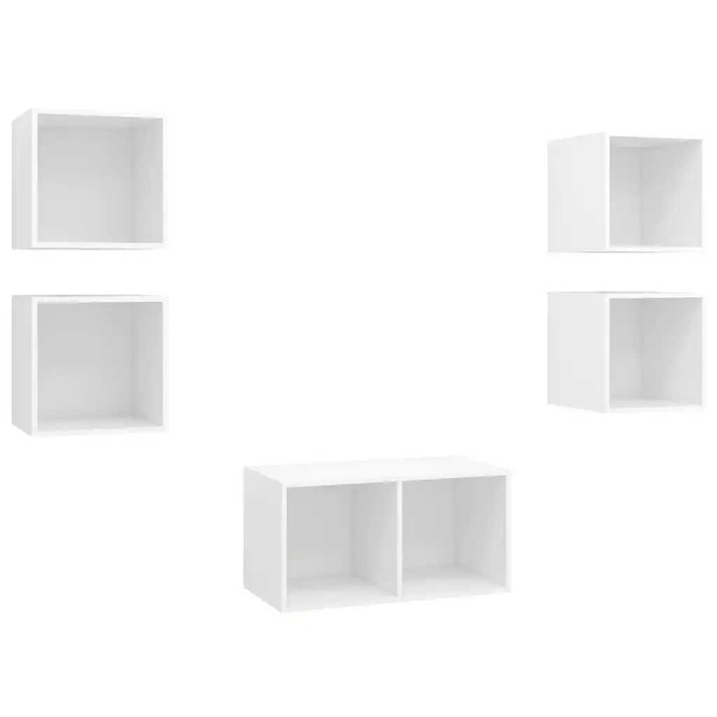 5 Piece TV Cabinet Set White Engineered Wood 3079601