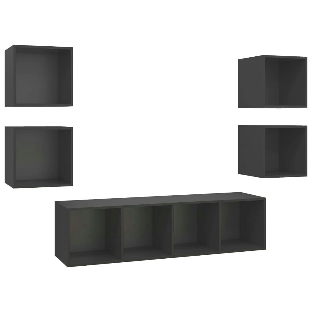 5 Piece TV Cabinet Set Grey Engineered Wood 3079621