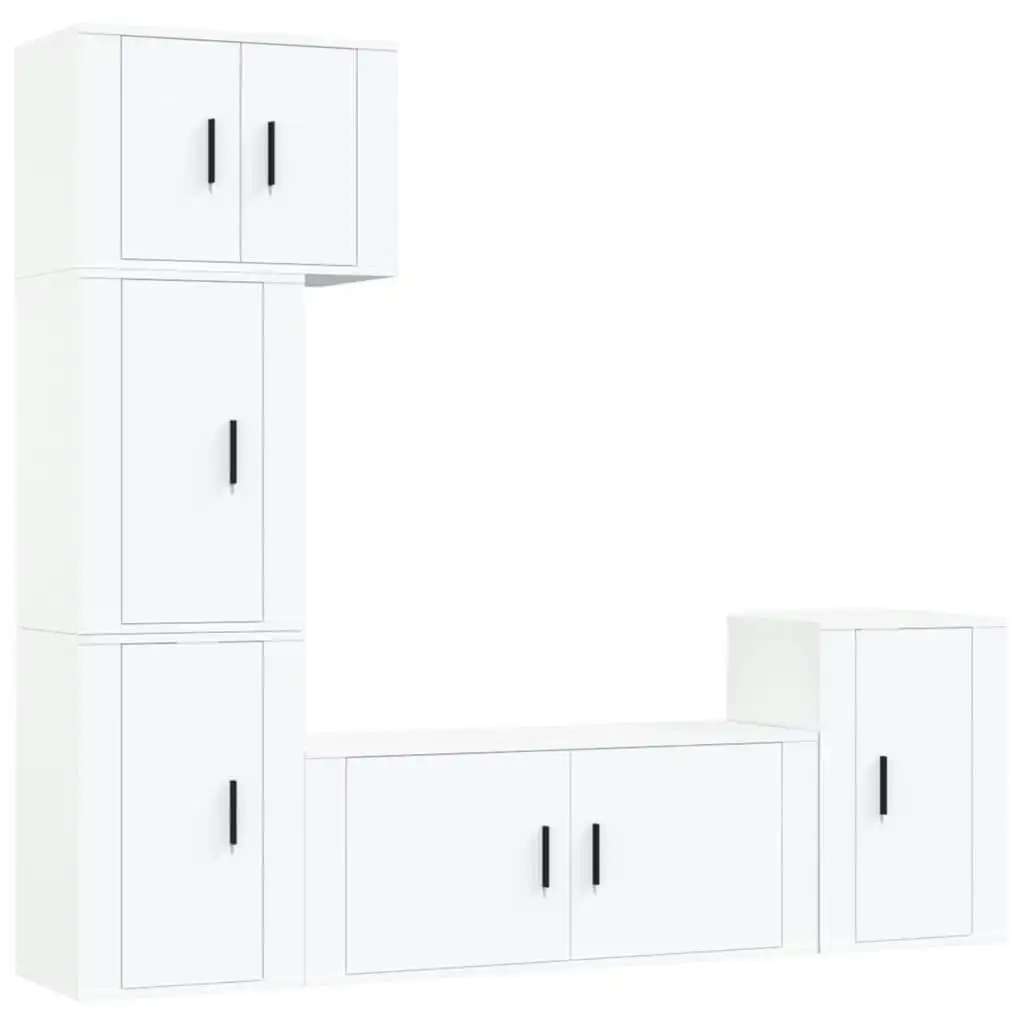 5 Piece TV Cabinet Set White Engineered Wood 3188630