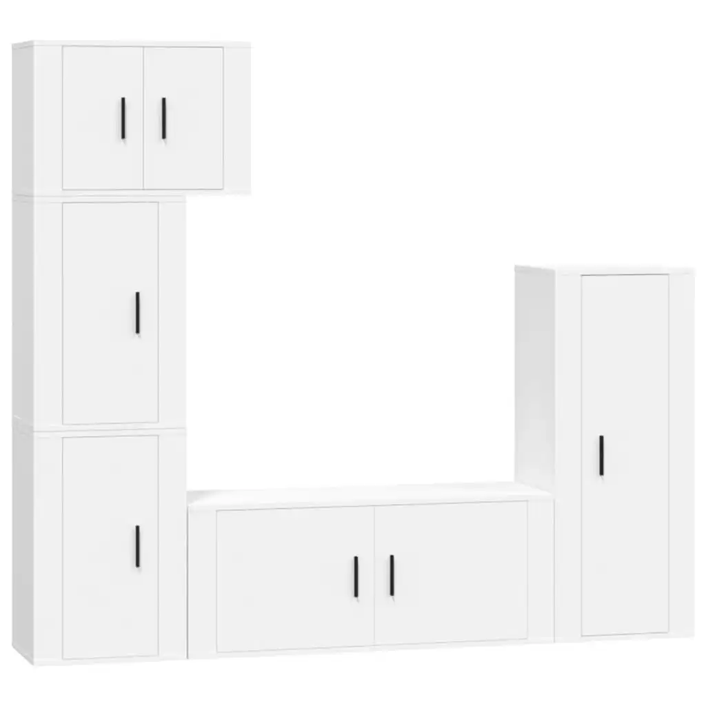 5 Piece TV Cabinet Set White Engineered Wood 3188806