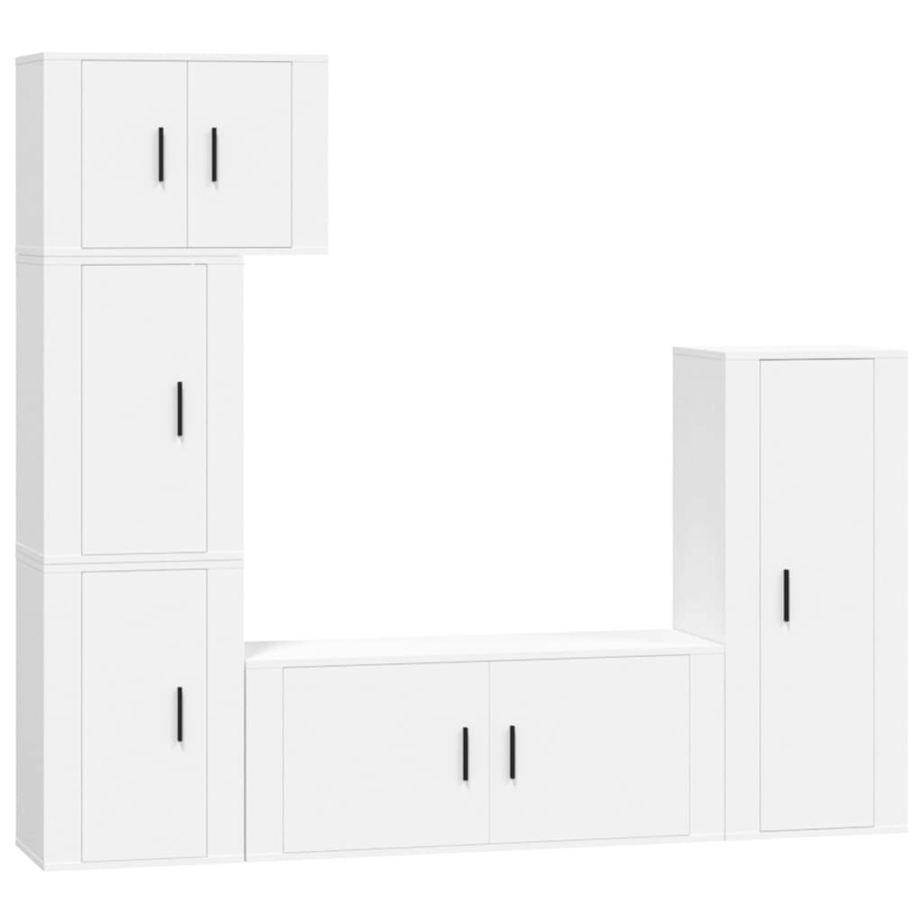 5 Piece TV Cabinet Set White Engineered Wood 3188806