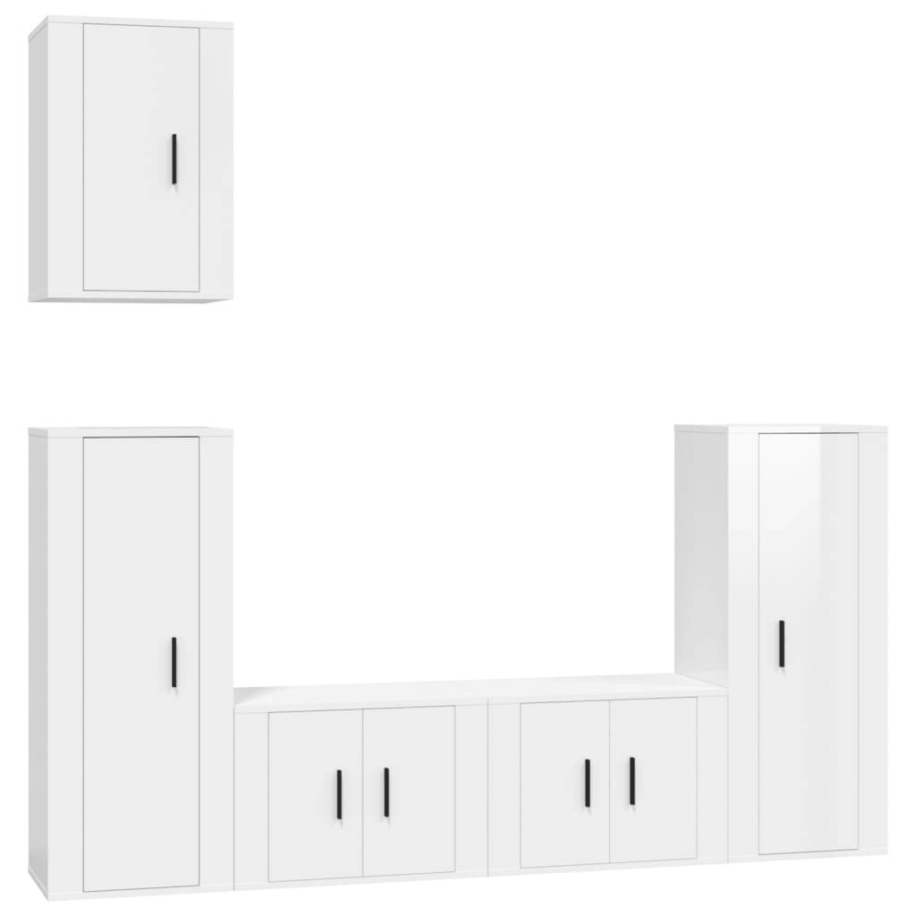 5 Piece TV Cabinet Set High Gloss White Engineered Wood 3188776