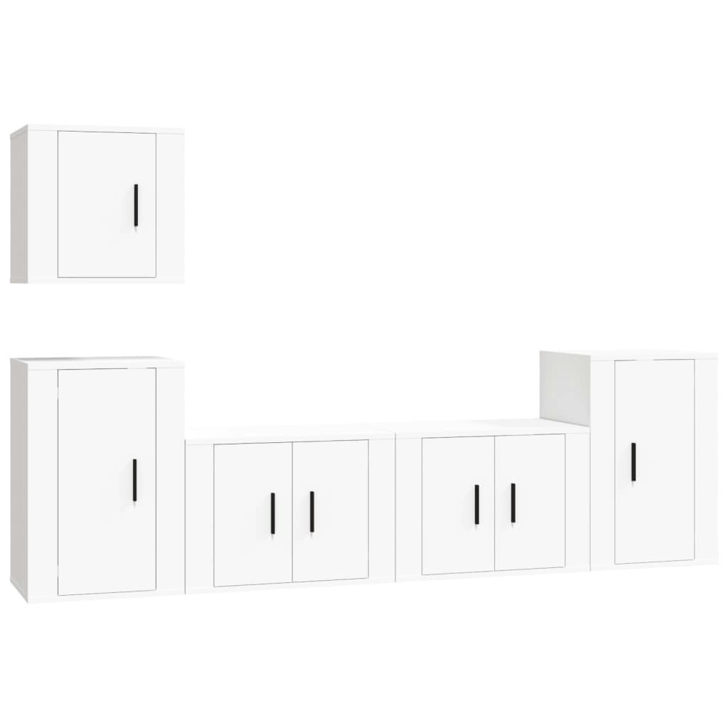 5 Piece TV Cabinet Set White Engineered Wood 3188558