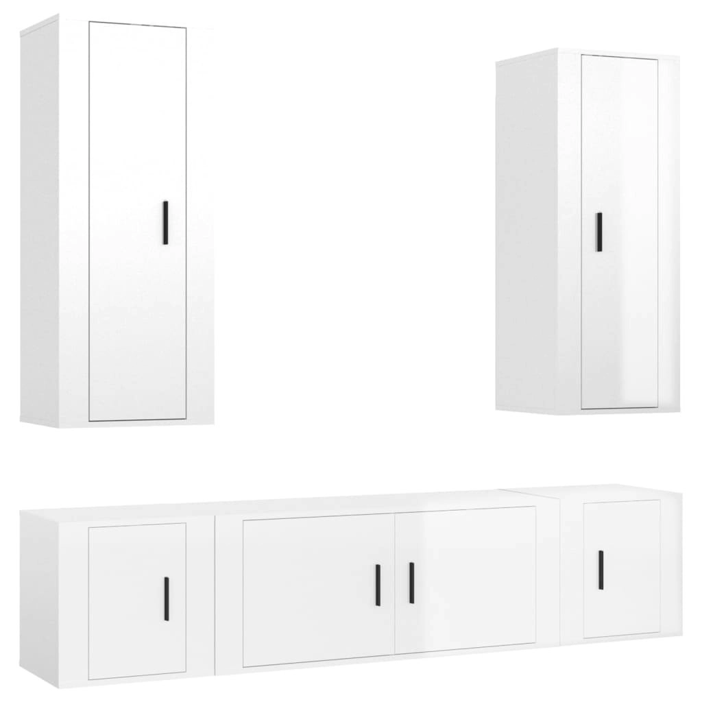 5 Piece TV Cabinet Set High Gloss White Engineered Wood 3188832