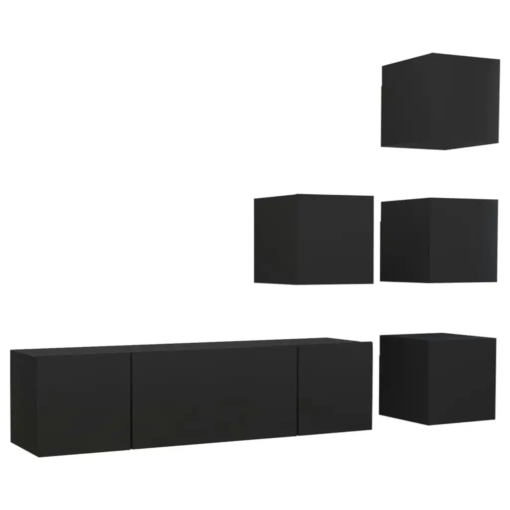 6 Piece TV Cabinet Set Black Engineered Wood 3078825