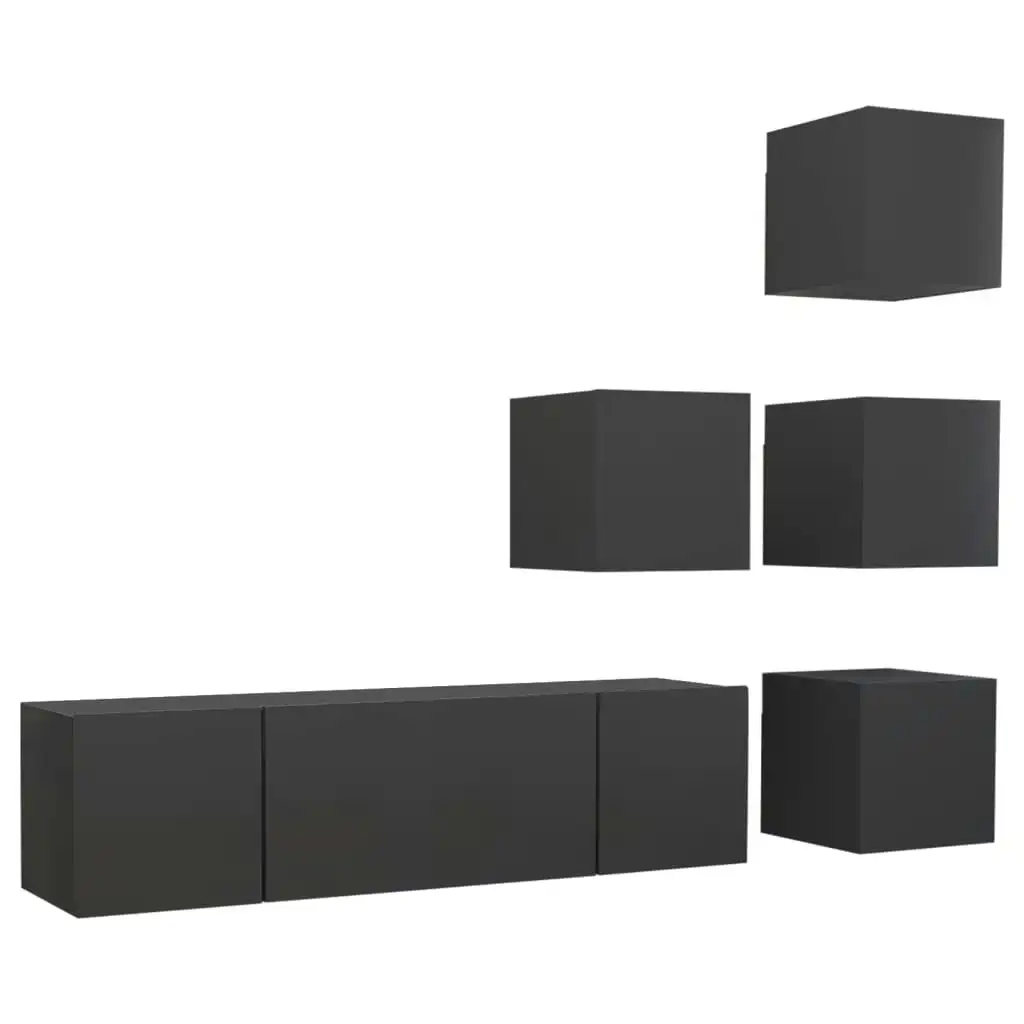 6 Piece TV Cabinet Set Grey Engineered Wood 3078930