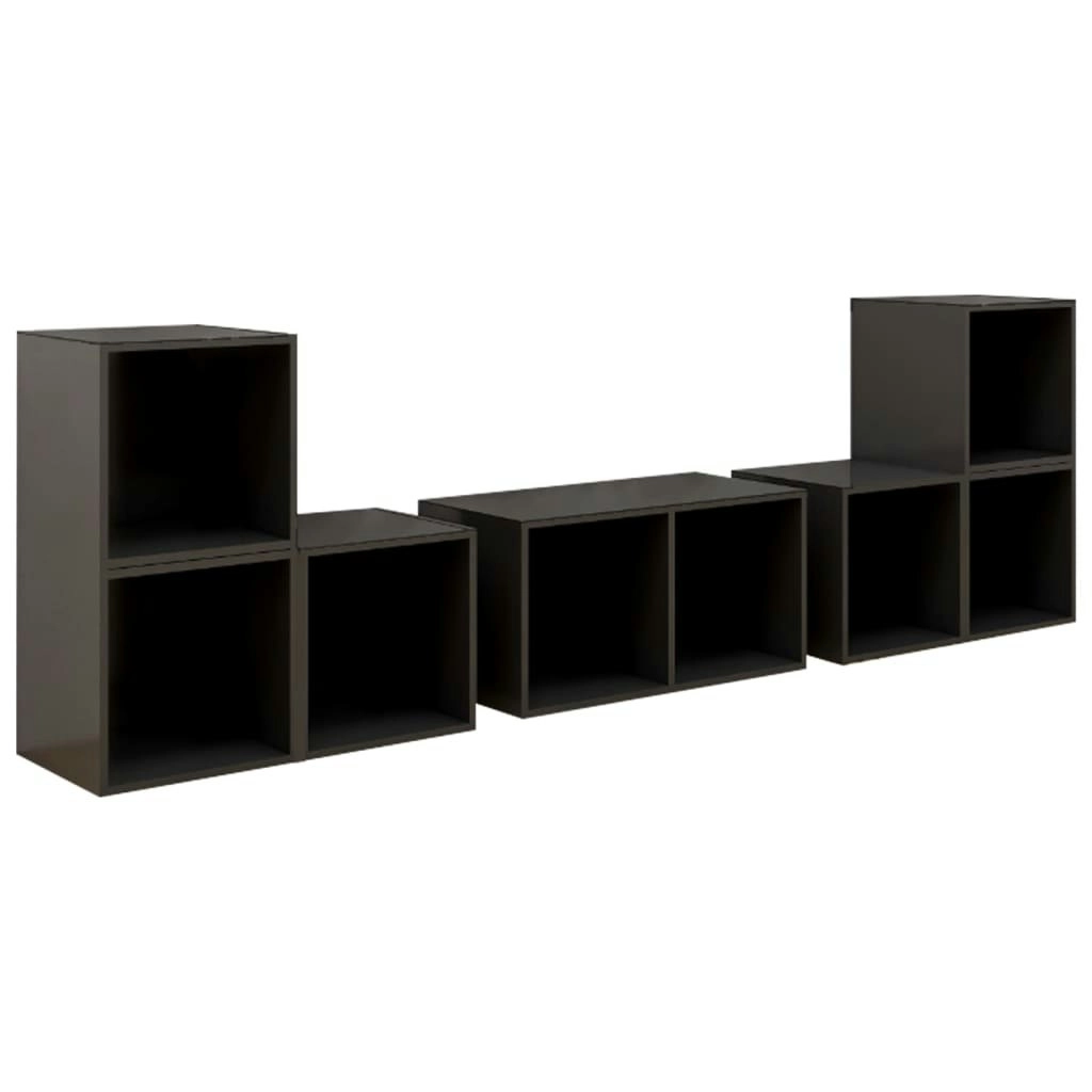 6 Piece TV Cabinet Set High Gloss Grey Engineered Wood 3080059