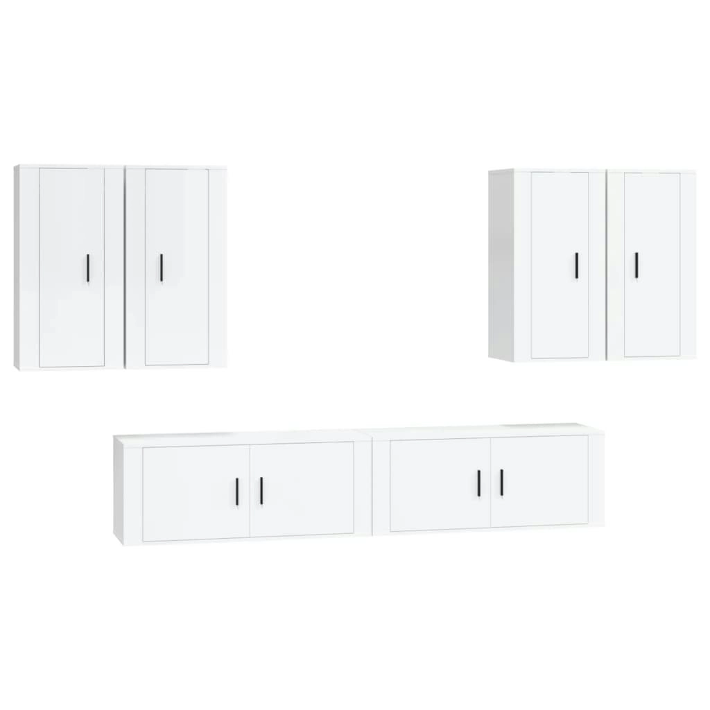 6 Piece TV Cabinet Set High Gloss White Engineered Wood 3188712