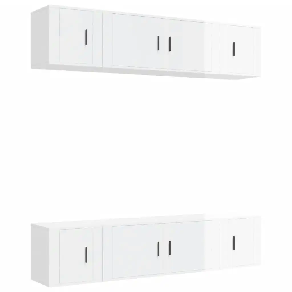 6 Piece TV Cabinet Set High Gloss White Engineered Wood 3188656