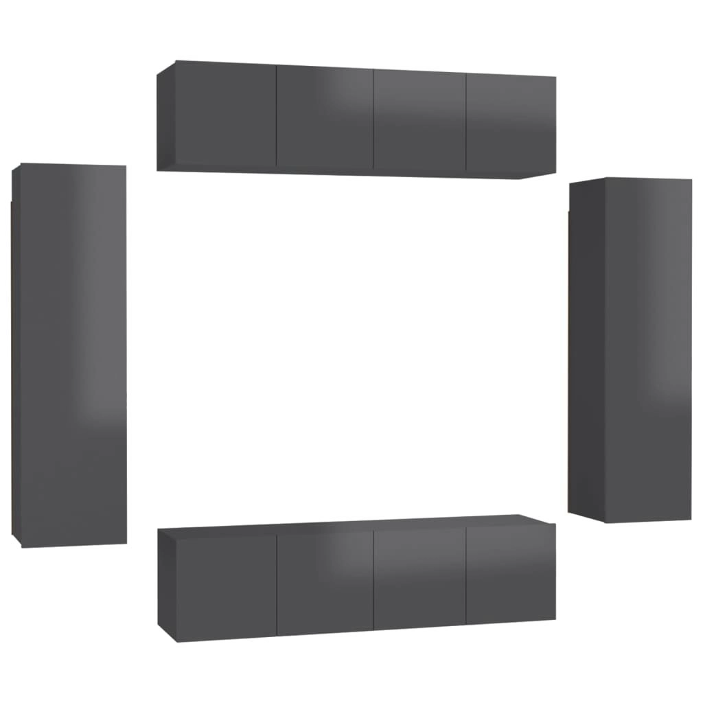 6 Piece TV Cabinet Set High Gloss Grey Engineered Wood 3079504