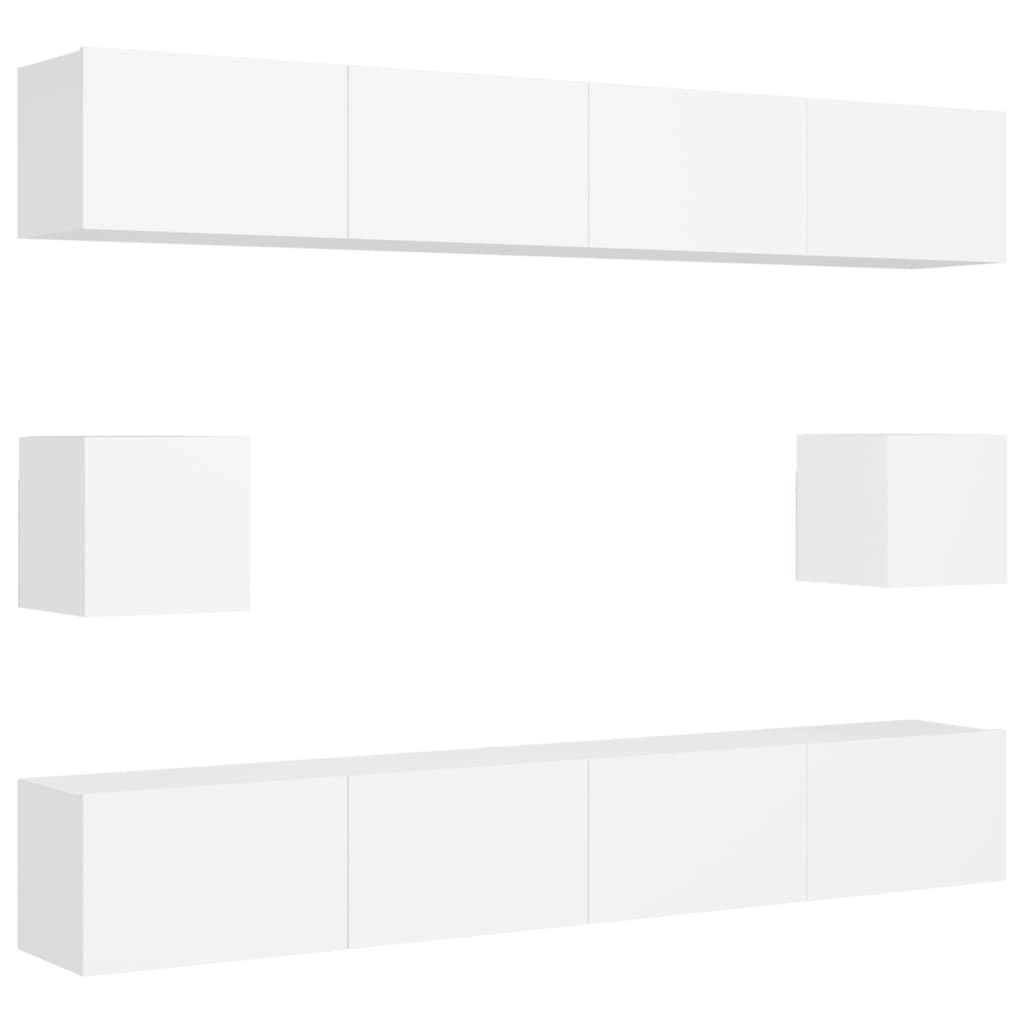 6 Piece TV Cabinet Set White Engineered Wood 3078684