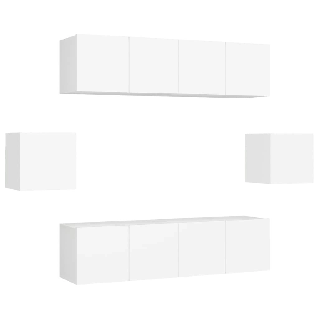 6 Piece TV Cabinet Set White Engineered Wood 3078682