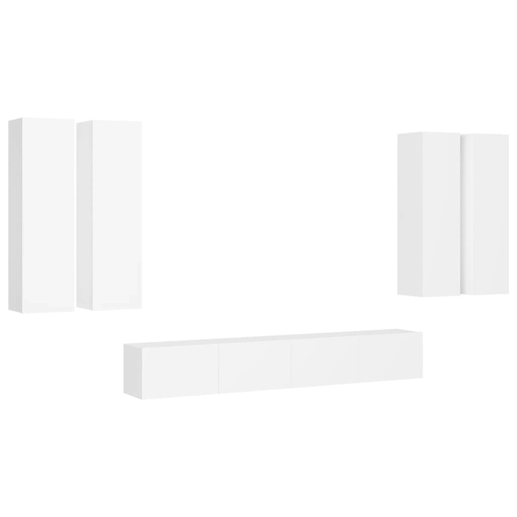 6 Piece TV Cabinet Set White Engineered Wood 3078681