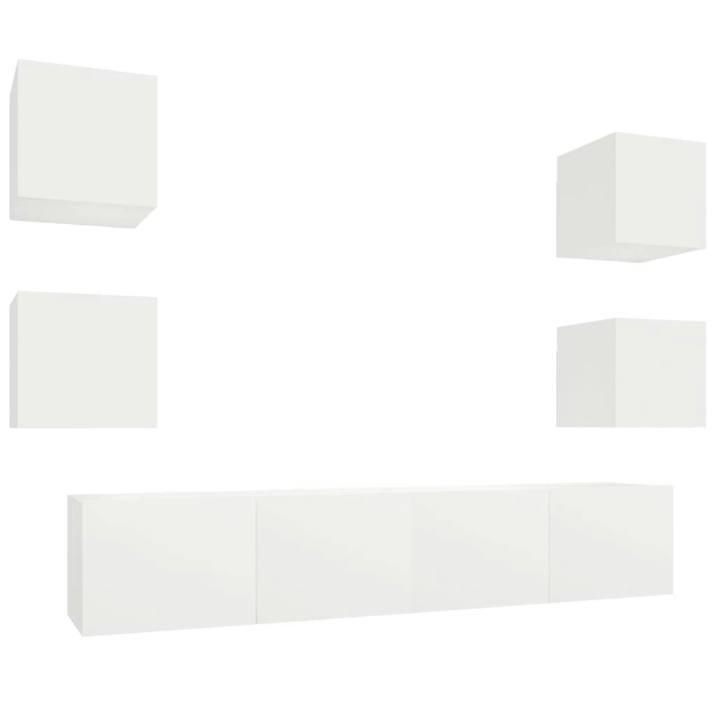 6 Piece TV Cabinet Set White Engineered Wood 3114254