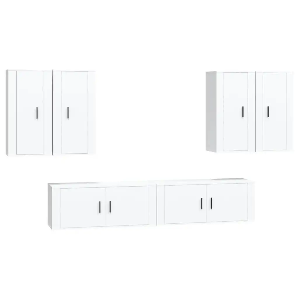 6 Piece TV Cabinet Set White Engineered Wood 3188710