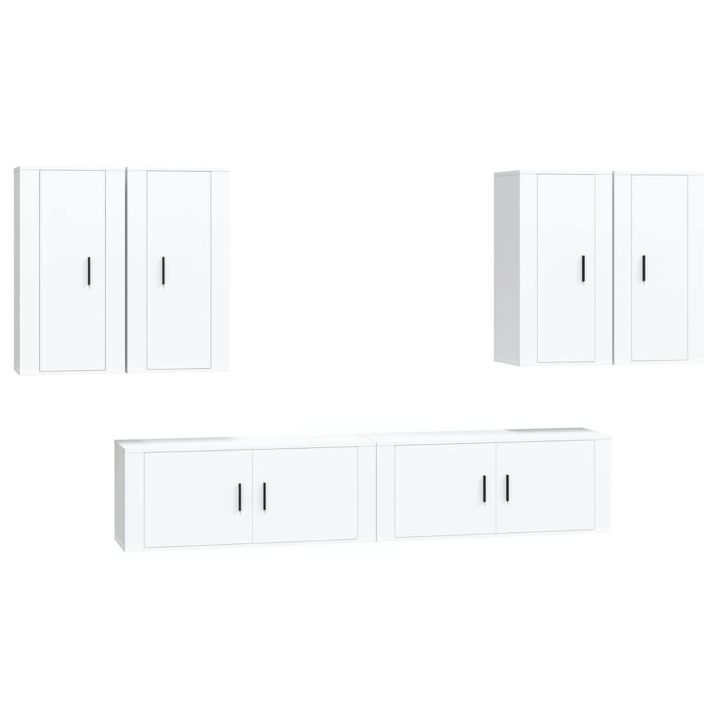 6 Piece TV Cabinet Set White Engineered Wood 3188710