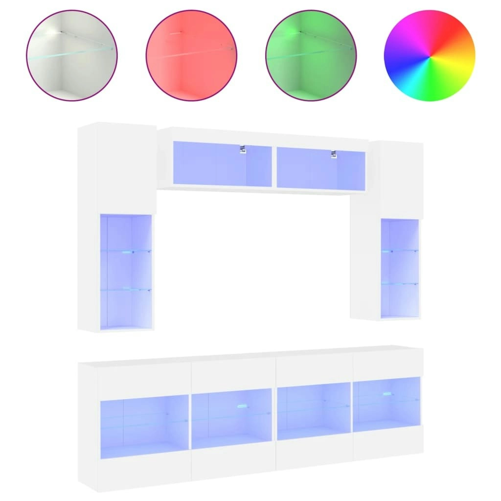 6 Piece TV Wall Cabinet Set with LED Lights White 3216797