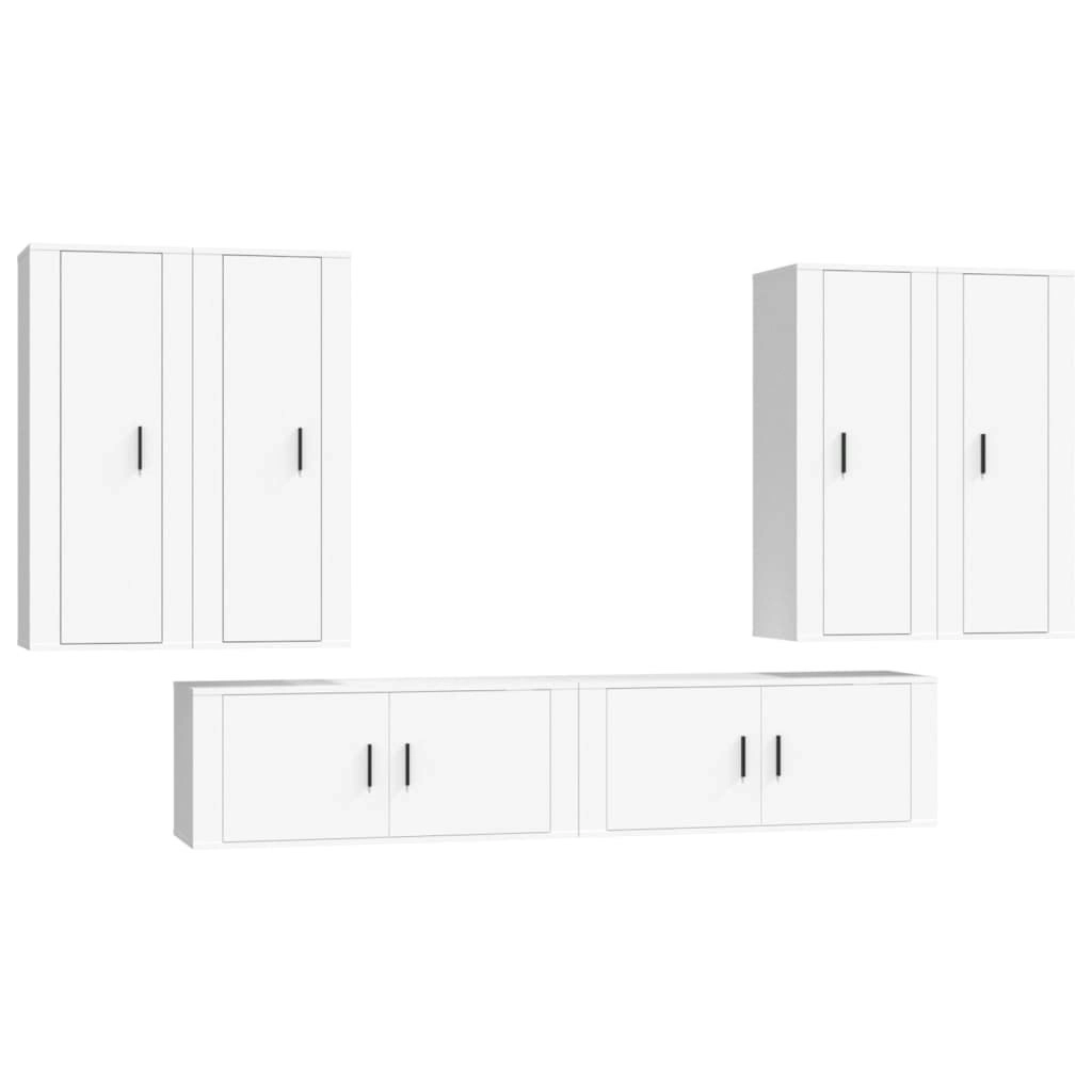 6 Piece TV Cabinet Set White Engineered Wood 3188862