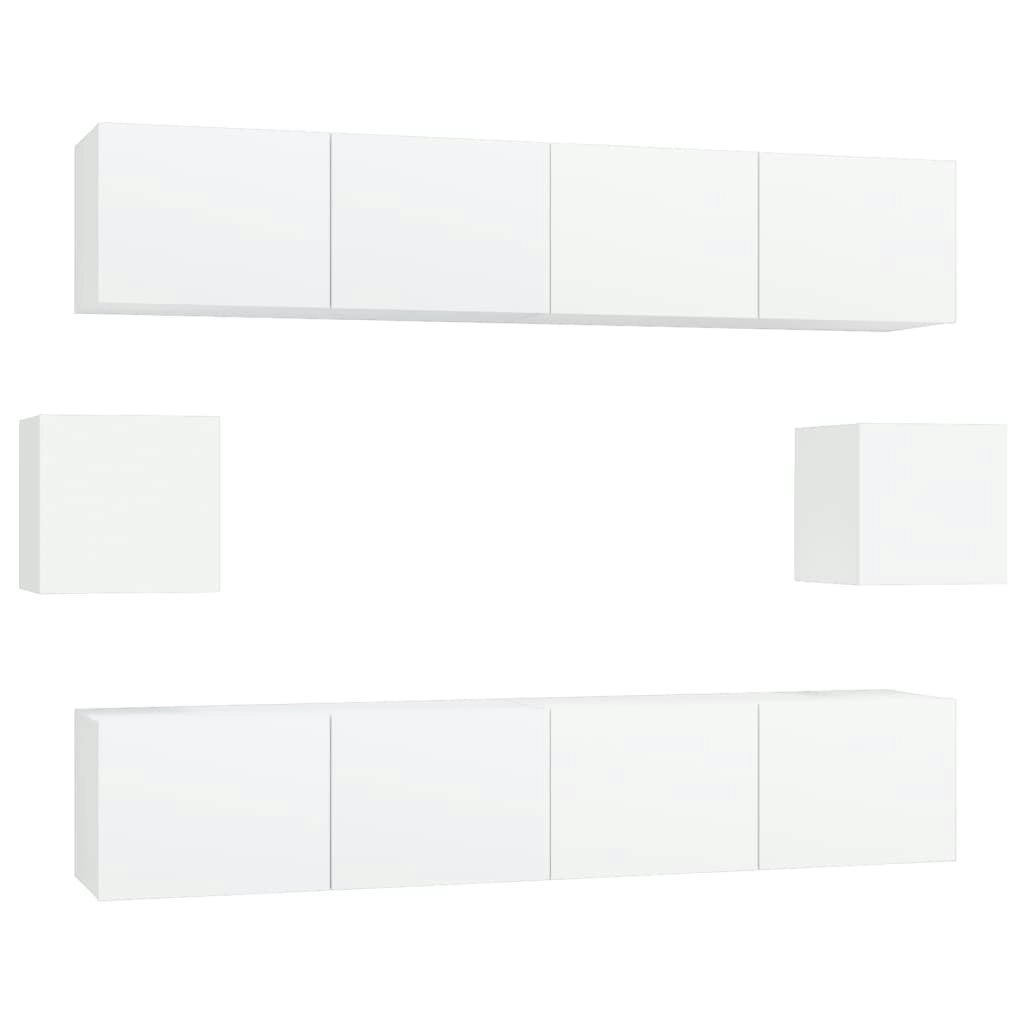 6 Piece TV Cabinet Set White Engineered Wood 3114358