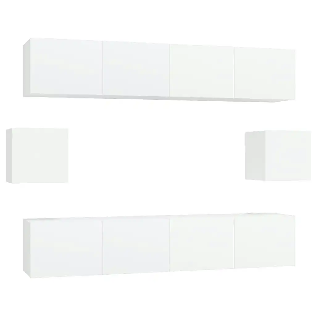 6 Piece TV Cabinet Set White Engineered Wood 3114358