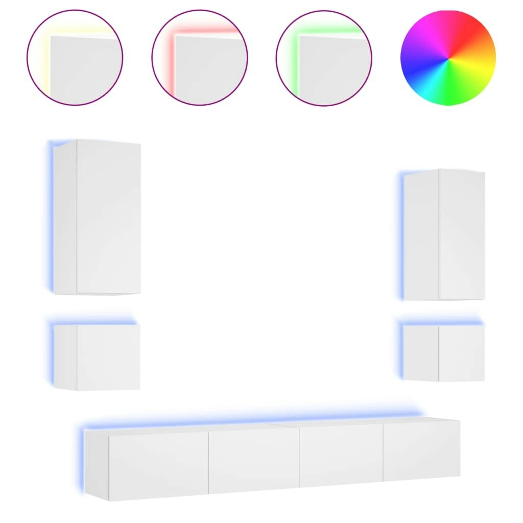 6 Piece TV Wall Cabinets with LED Lights White 3216888