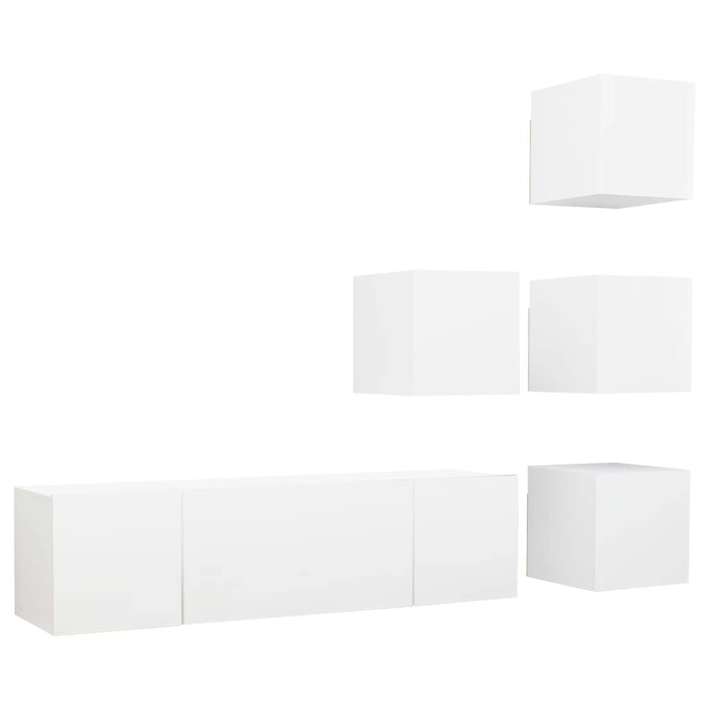 6 Piece TV Cabinet Set White Engineered Wood 3078720