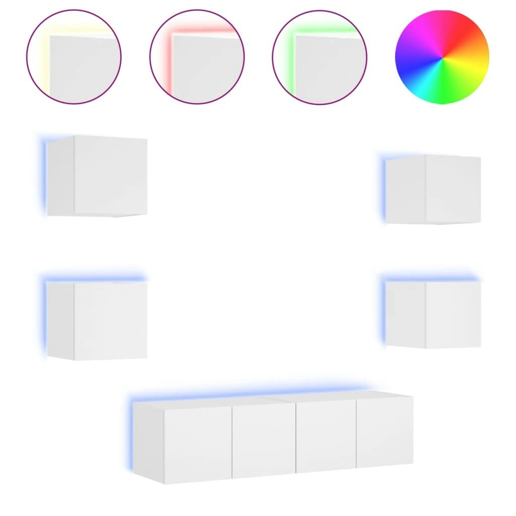 6 Piece TV Wall Units with LED White Engineered Wood 3216853