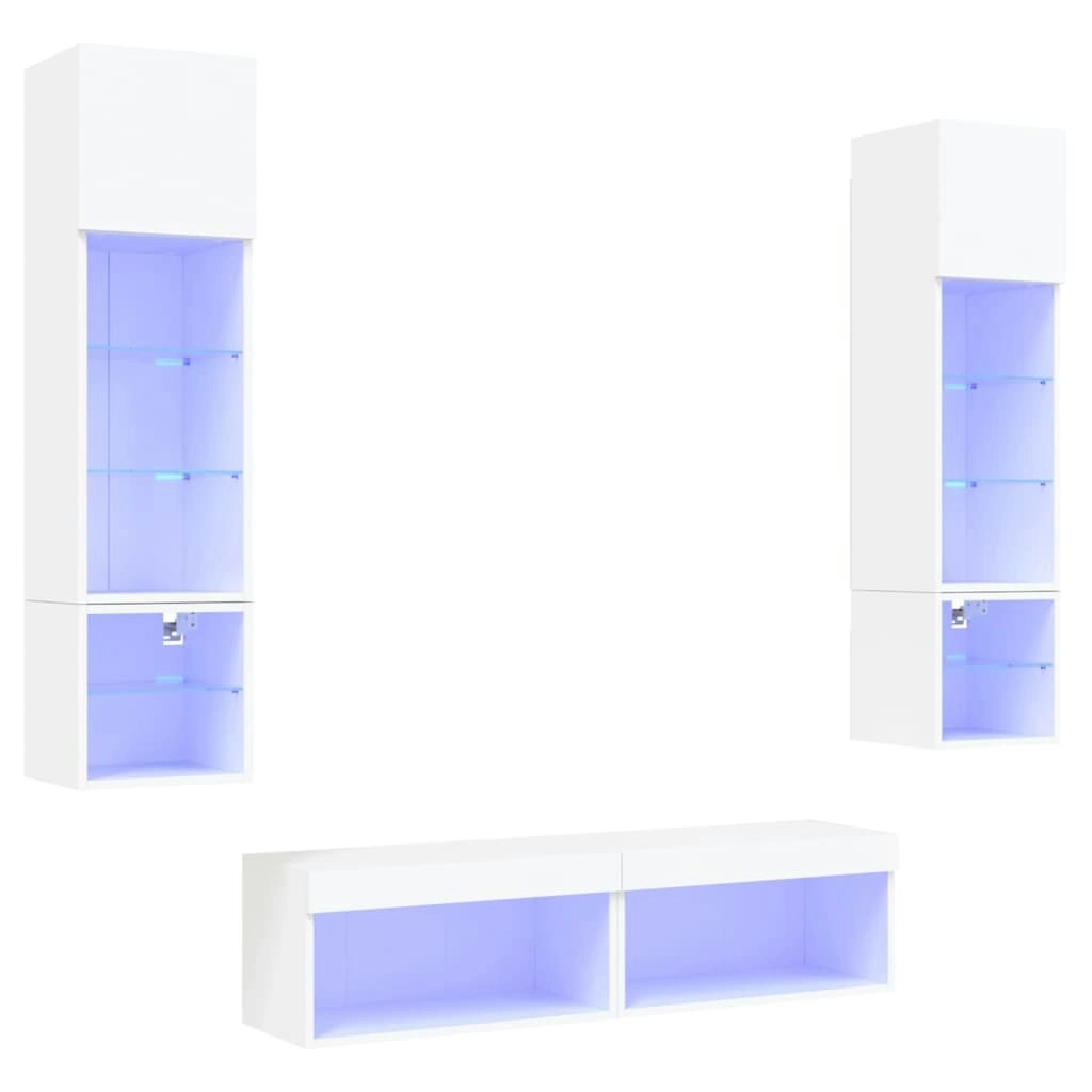 6 Piece TV Wall Units with LED White Engineered Wood 3216622