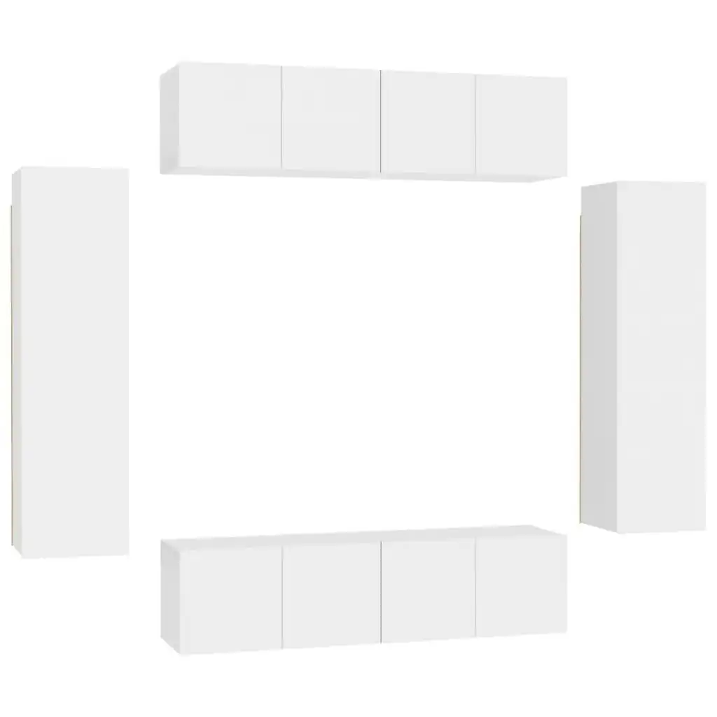 6 Piece TV Cabinet Set White Engineered Wood 3078664