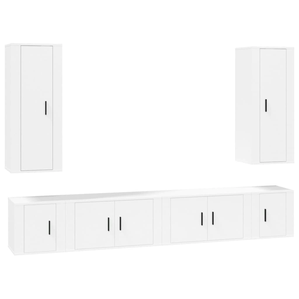 6 Piece TV Cabinet Set White Engineered Wood 3188838